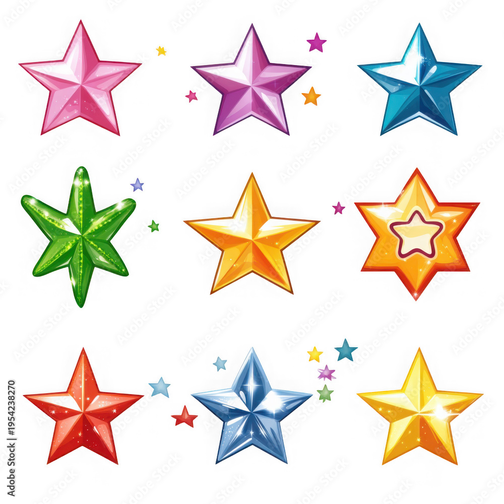 Fototapeta premium Colorful star shapes isolated on transparent background