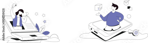 People are using a laptop and a smartphone