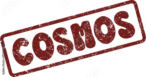 Distressed Red Rubber Stamp Displaying the Intriguing Word COSMOS for Universal Themes