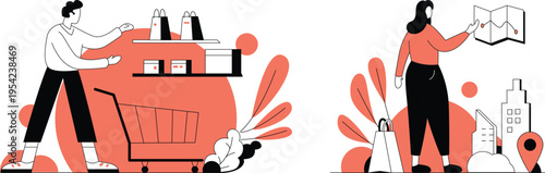 People shopping and navigating with a map