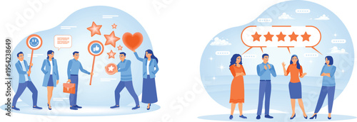 People giving and receiving positive feedback and reviews