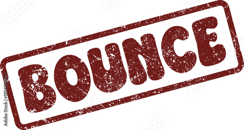 Textured red old fashioned stamp displaying the dynamic word BOUNCE on a clean white backdrop