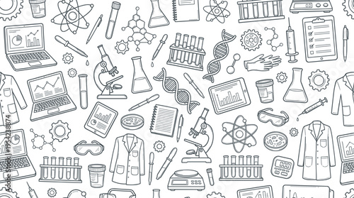 Modern laboratory technology and research process concept highlighting innovation, data analysis, and scientific discovery in a clean professional environment. Objects of