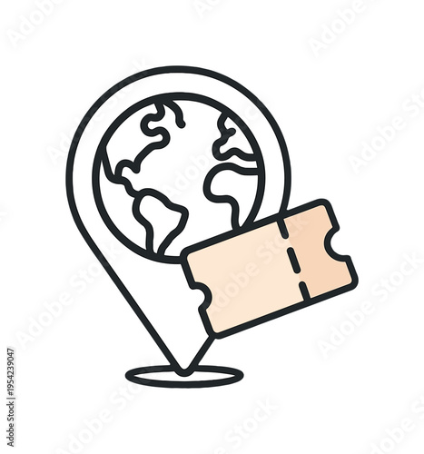 Global tourism services and personalized destination booking support helping clients navigate worldwide opportunities, a rounded globe partially framed by a location pin and ticket