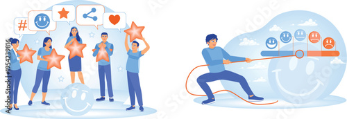 People giving ratings and pulling a rating slider