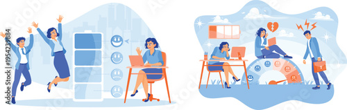 Employees experiencing different levels of work stress and battery life