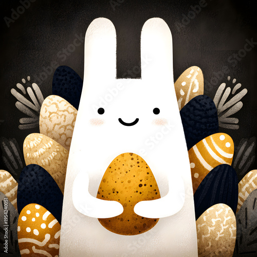 Cute Bunny Holding Easter Egg Illustration