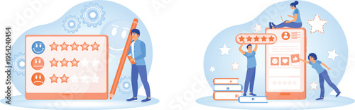 People leave reviews on a mobile phone and a laptop