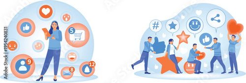 People interacting with social media icons