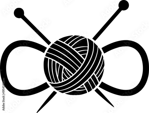 Black yarn ball with knitting needles and infinity symbol craft
