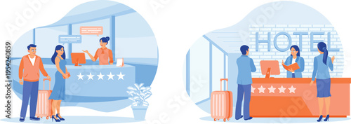 A couple checks in to a hotel