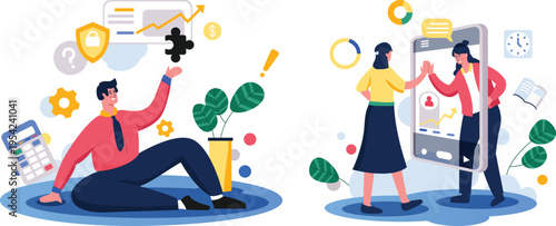 A man and woman are working together on a large phone