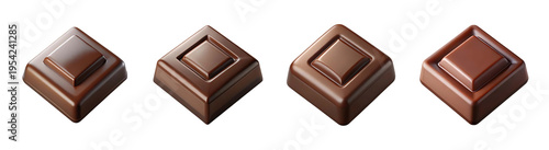 Four pieces of delicious milk chocolate isolated on transparent background