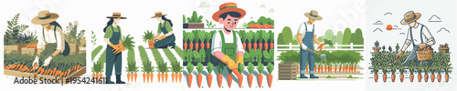 Vector Illustration of Farmer Harvesting Carrots