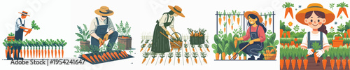 Vector Illustration of Farmer Harvesting Carrots