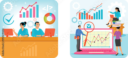 People analyzing data and working on computers