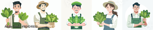Vector Illustration of Farmer Harvesting Lettuce