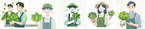 Vector Illustration of Farmer Harvesting Lettuce