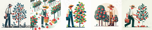 Vector Illustration of Farmer Harvesting Strawberries