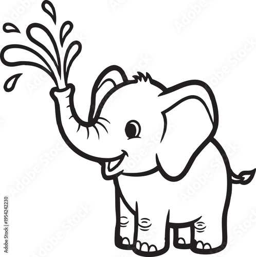 Playful Elephant: A cute cartoon elephant playfully spraying water with its trunk. capturing the joyous moment of fun and coolness.