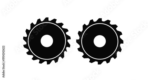 Two black circular saw blades with sharp teeth isolated on white