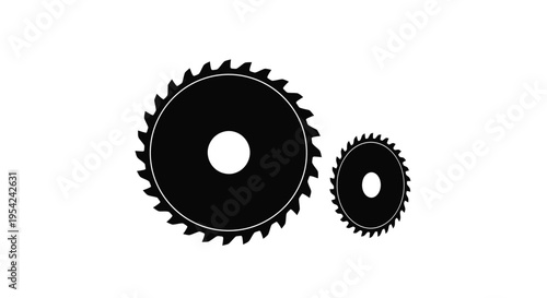 Two black circular saw blades with jagged edges on a white background