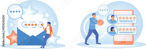 People leaving reviews on a mobile device and on a computer