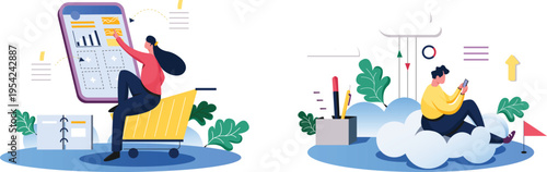 People using mobile devices for work and leisure