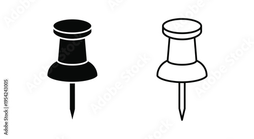 Two pushpins one black one white shown in a simple graphic style