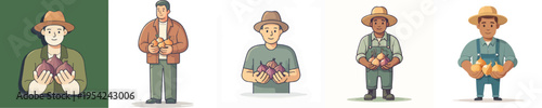 Vector Illustration of Farmer Harvesting Onions