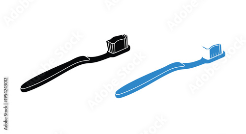 Two toothbrushes displayed one black and one blue against a white background