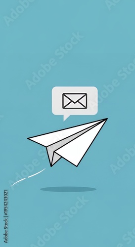 Paper airplane with email message flying.