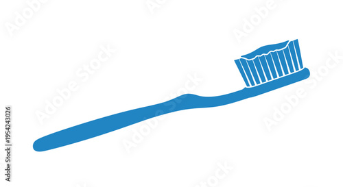A simple blue illustration of a curved toothbrush lying horizontally