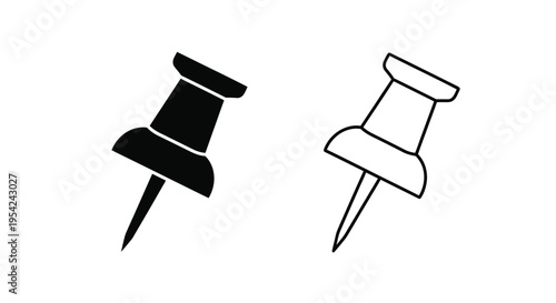 Two push pins one black and one white depicted in a simple style