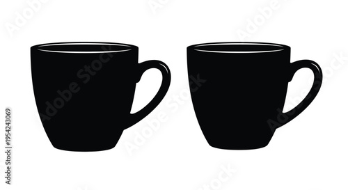 Two black silhouettes of ceramic mugs side by side on a white background