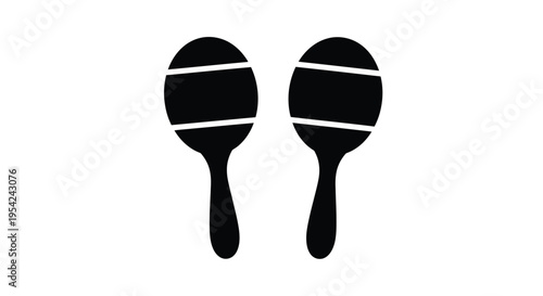 Simple black and white illustration depicting a pair of maracas
