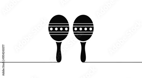 Simple black and white illustration of two maracas on a line