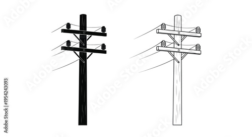 Power line poles in contrasting black and white illustrative styles