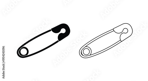 Two safety pins one filled and one outlined against a white background