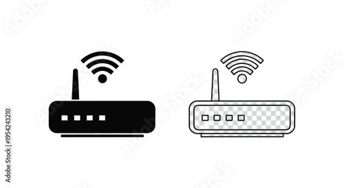 Two depictions of a wireless router one solid and one outlined