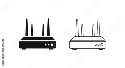 Wireless router icon set black filled and white outline versions