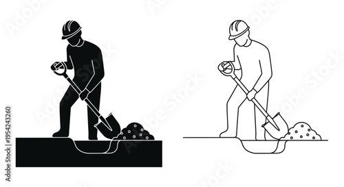 Construction worker digging with a shovel positive and negative depictions