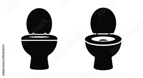 Two black silhouette icons depicting different styles of toilet designs