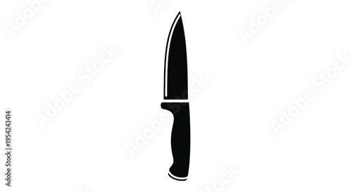 Silhouette of a kitchen knife against a stark white background
