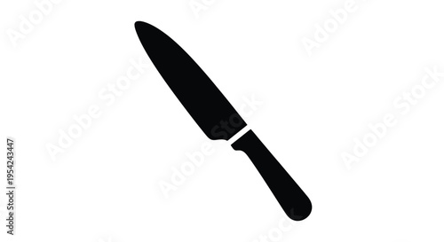 A black silhouette of a chef s knife against a white background