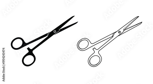 Two illustrations of surgical scissors one dark and one light