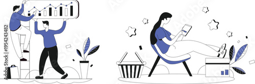 People analyzing data and shopping online