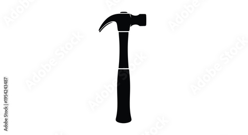 A black silhouette of a classic claw hammer isolated on white