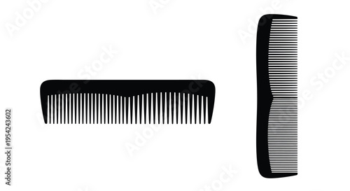 Two black combs are displayed in differing orientations on a white background