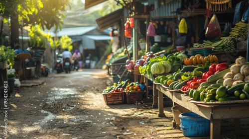 countryside local Thai walking street market at countryside of Thailand.